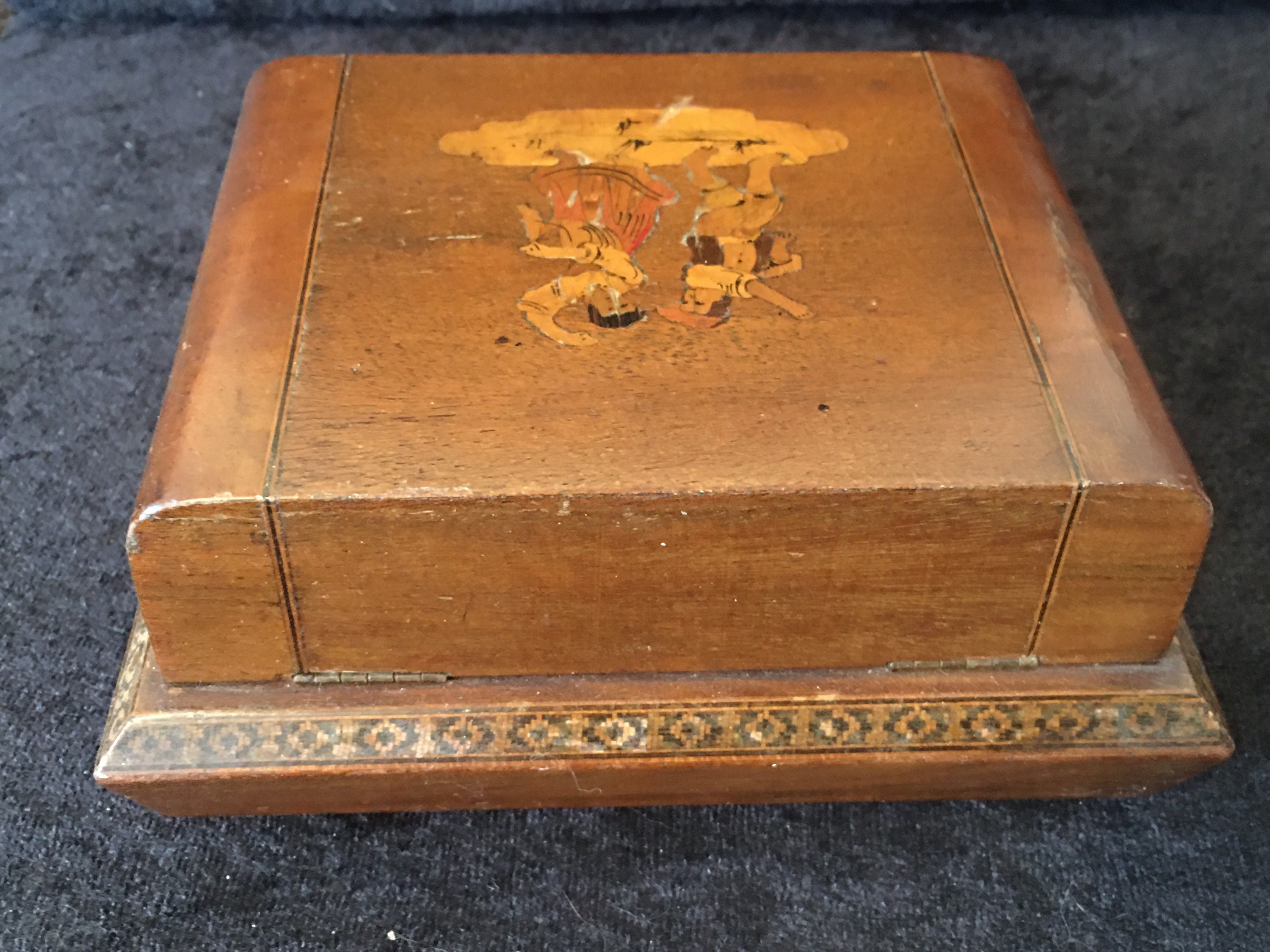 Rare Vintage Inlaid Wood Cigarette Music Box Etsy
