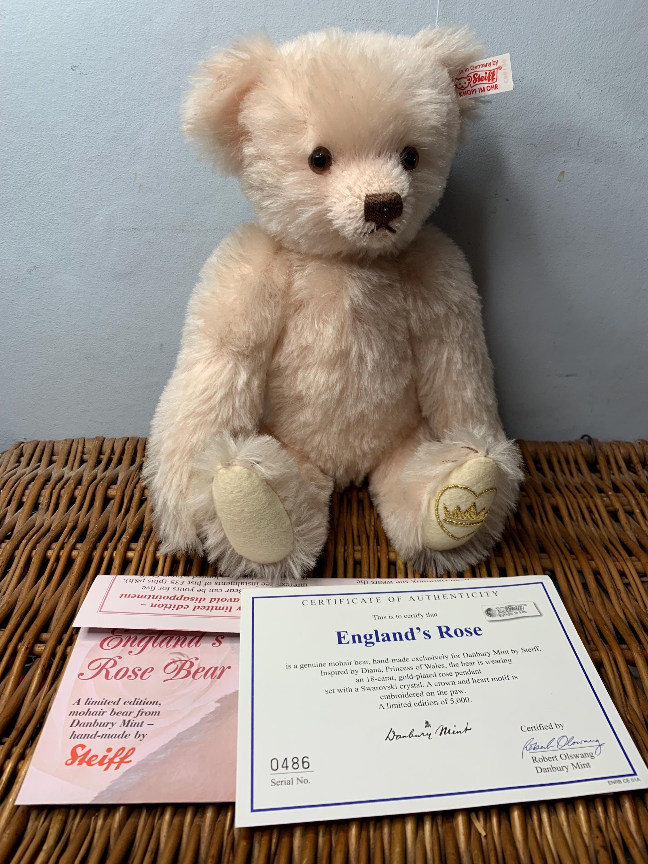 Vintage STEIFF English Rose Lady Diana Mohair Teddy Bear