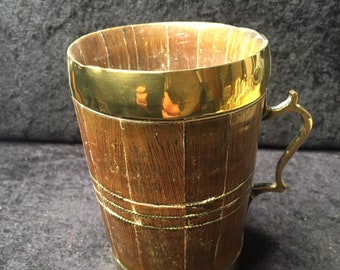 Antique wooden Tankard / Stein with brass bands