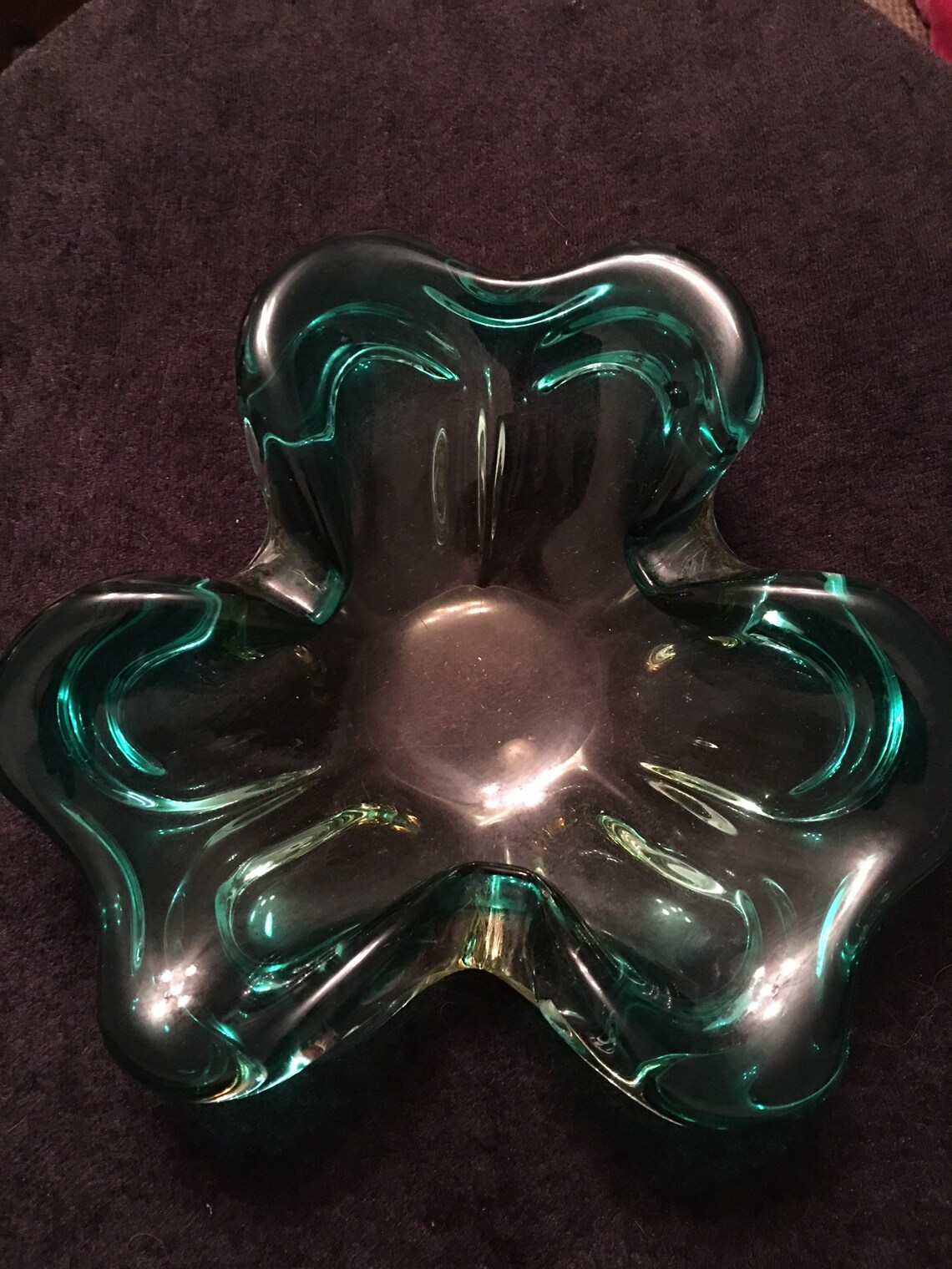 Vintage Studio Shamrock / Clover Art Green / Clear Ashtray Etsy