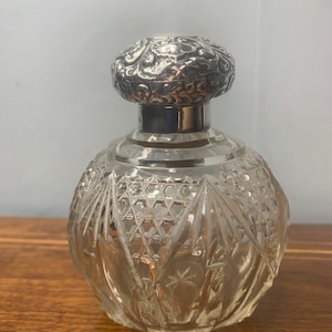 Antique Rare Large Hobnail Cut Glass and Sterling silver lid Perfume/ Dressing table bottle Birmingham 1904 by William Hutton and Sons Ltd