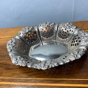 Vintage White Metal Bon Bon dish