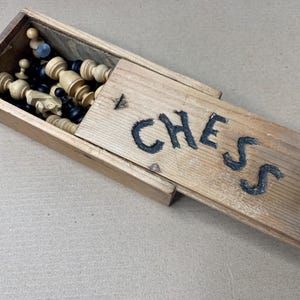 Vintage Boxwood Chess pieces in their original wooden box
