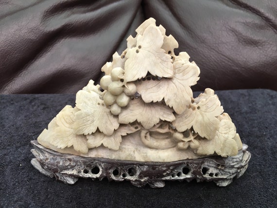 Vintage Chinese / Japanese Soapstone Carving of Grape Vines With