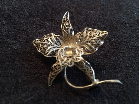 Broche Ancienne Art Nouveau En Argent Sterling, Forme Orchidée - Bon état
