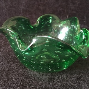 Vintage Murano Studio / Art Green Bubble glass Ashtray