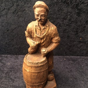 Vintage Black Forest Hand carved wooden Figure Barkeeper / Bartender