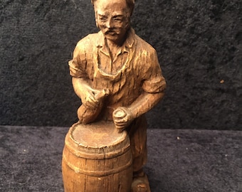 Vintage Black Forest Hand carved wooden Figure Barkeeper / Bartender