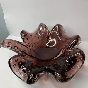 Vintage Murano Amethyst Conrolled Bubble Art glass Bon Bon Dish