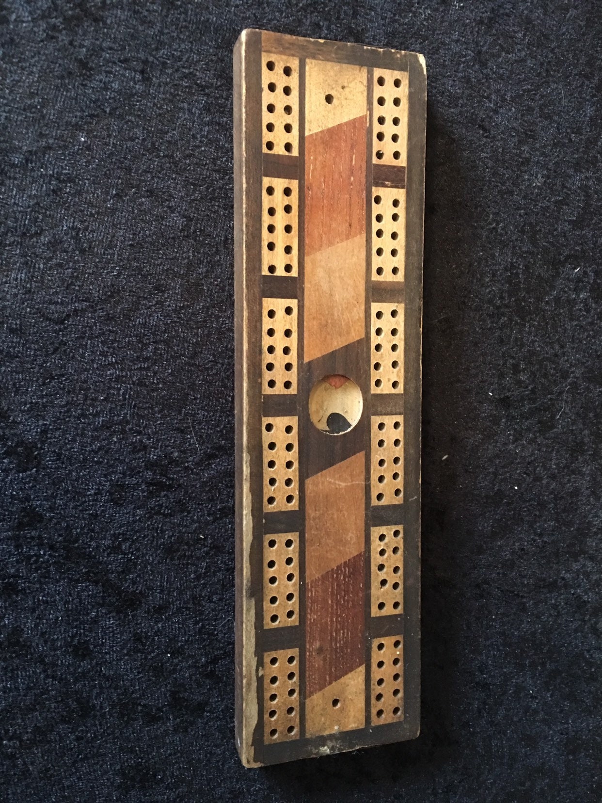 Antique Wood Inlaid Cribbage Board Etsy
