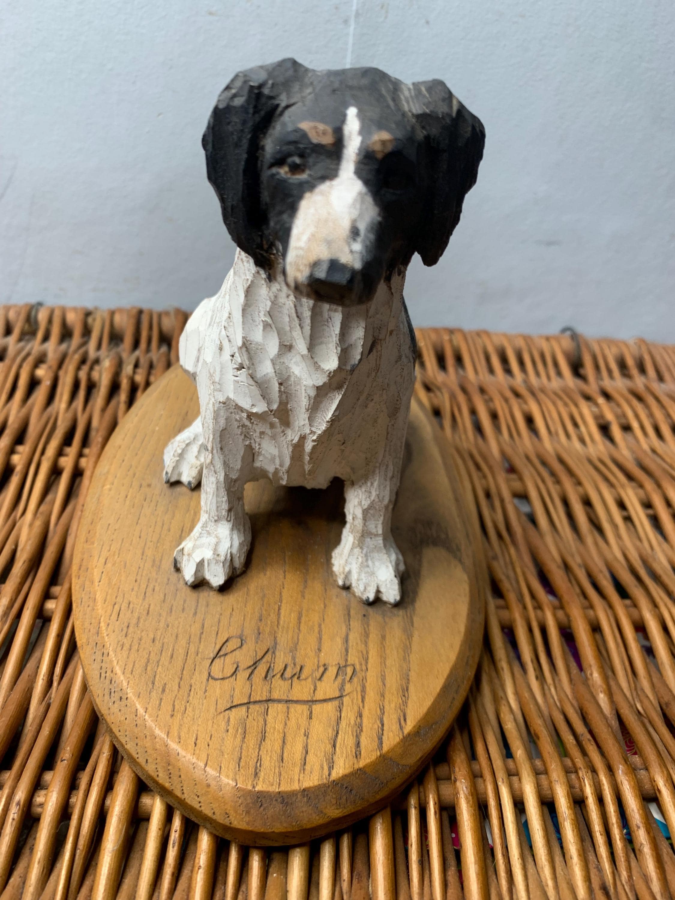 スタンドに手彫りされたヴィンテージの木製シープドッグ - Etsy 日本