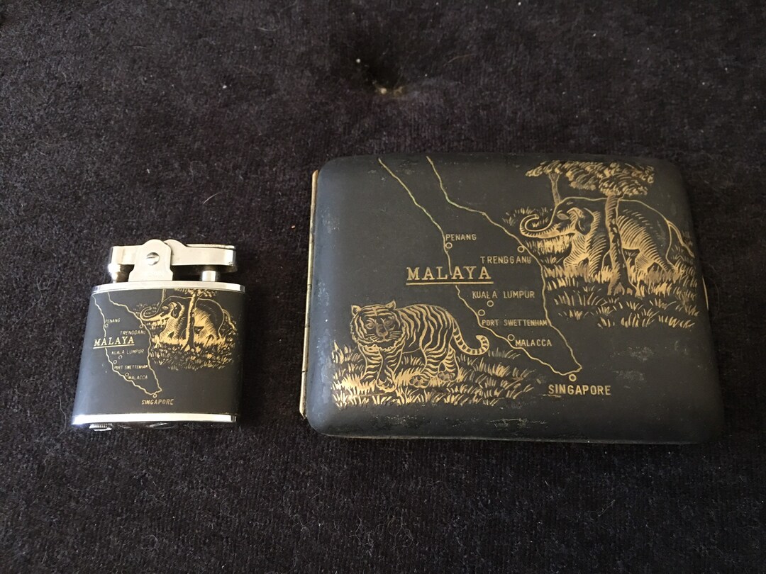 Vintage Japanese Damascene Cigarette Case With Matching Cigarette