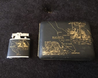 Vintage Japanese Damascene Cigarette Case With Matching Cigarette