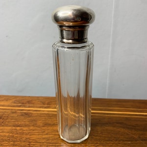 Antique cut glass Sterling silver lid Perfume / Dressing table bottle by George Henry James 1899