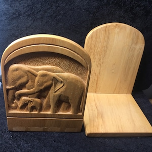 A pair of Vintage hand carved Elephant Bookends