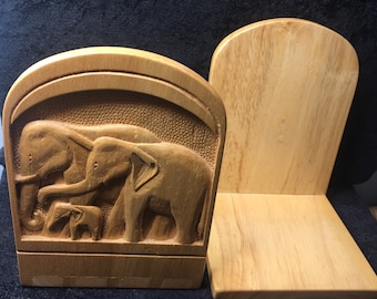 A pair of Vintage hand carved Elephant Bookends
