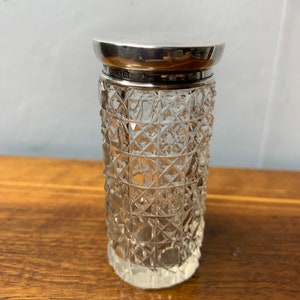 Antique cut glass Sterling silver lid Perfume / Dressing Vanity table bottle by B and Co 1900