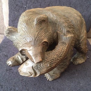 Very Large Antique  Black Forest Bear on all four with Salmon in its mouth