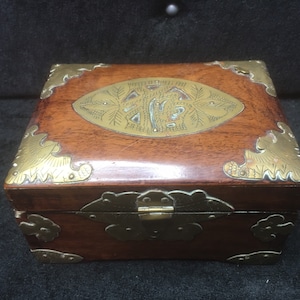Antique early Japanese wooden and brass Jewellery Box