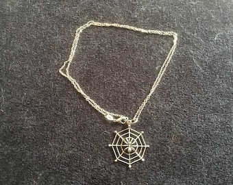 Vintage Sterling Silver Spider and Web Pendant a Sterling Silver chain