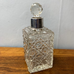 Antique Hobnail glass with Sterling silver Collar with Flower decoration  Scent / Dressing table Vanity bottle
