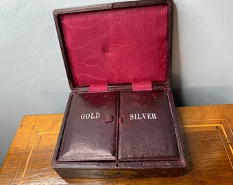 Zeldzame stijl antiek Victoriaans leren gouden en zilveren geld-/sieradendoosje