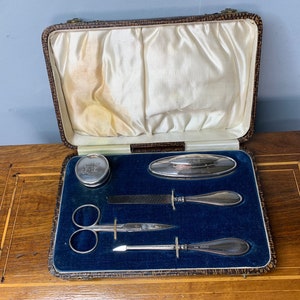 Set da manicure vintage Art Déco in argento sterling di Synyer e Beddoes 1924/5