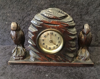 Antique Black Forest Hand carved wind up clock