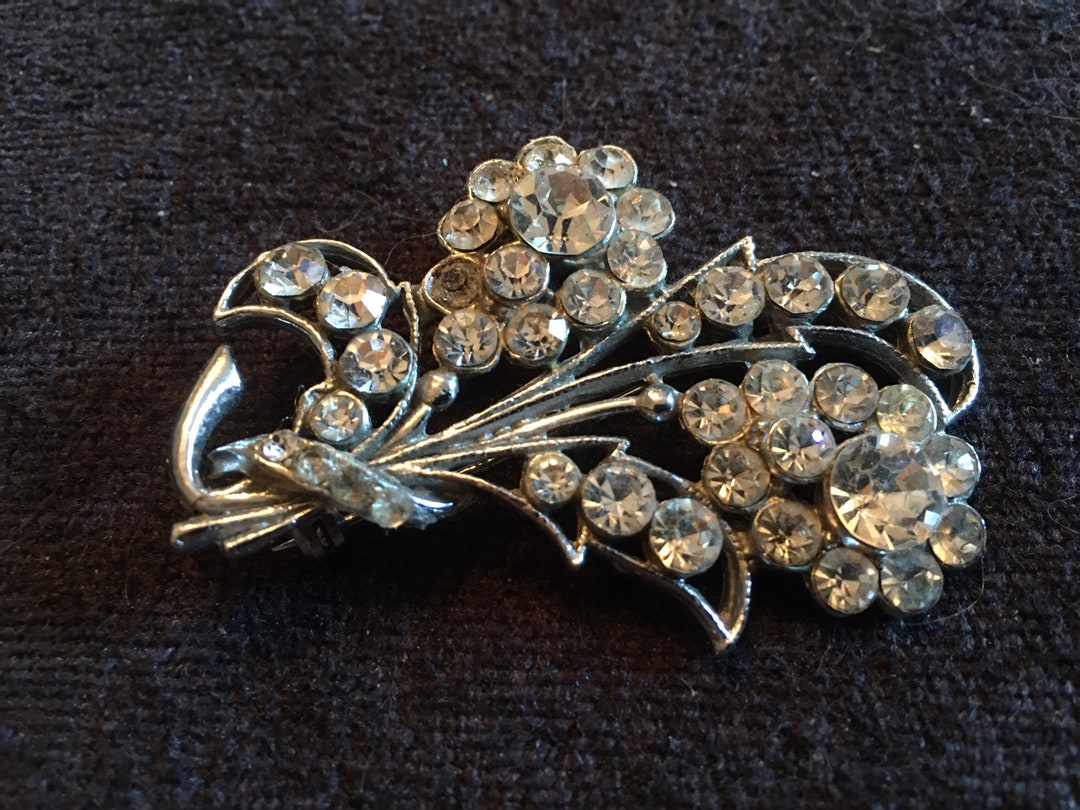 Broche Vintage Fleur Avec Pierre Type Diamant - Couleur Argenté - État Parfait - Modèle 2522