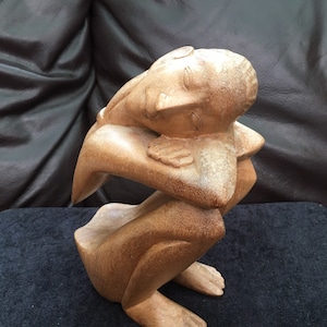 Vintage Stylised Japanese / Balinese / Indonesian hand carved solid wood figure of a lady