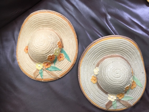 Vintage Varden Pottery Straw Hat Wall Pockets - Etsy display picture 1