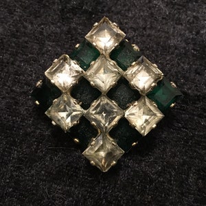 Vintage Silber Ton Brosche mit Faux geschnitten Dimond und Smaragde