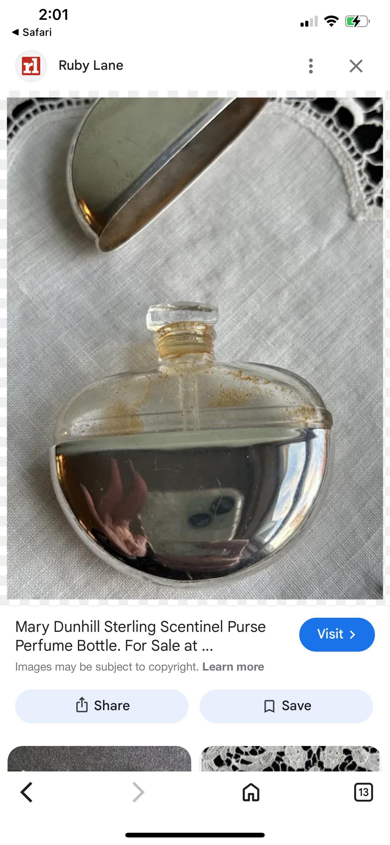 Vintage Rare Mary Dunhill Sentinel Sterling Silver and Glass