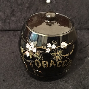 Antique English earthenware Tobacco Jar / Pot with hand painted Cherry Blossom decoration