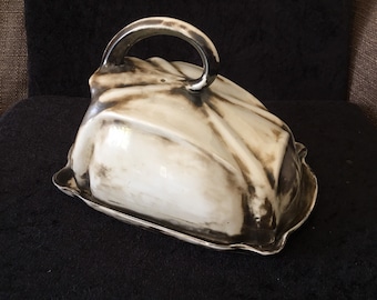 Antique Sterling Silver over Porcelain Cheese / Butter dish