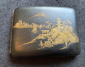 Japanese Cigarette Case, Vintage Japanese Komai Style Metal