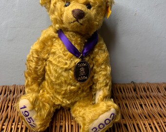 【美品】Steiff Platinum Paper Teddy bear Hold for Janet - Unique LE Steiff Platinum Paper Teddy Bear