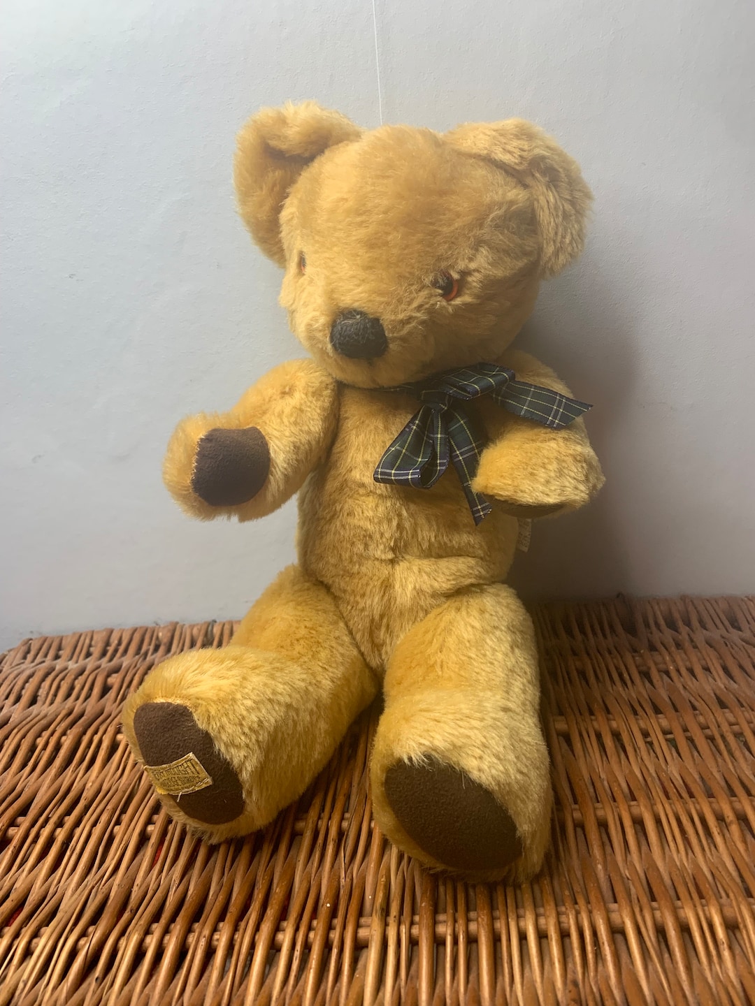 Vintage Collectable Merrythought TEDDY BEAR With Tartan Bow UK
