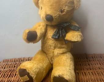 Vintage coleccionable Merrythinked TEDDY BEAR con lazo de tartán