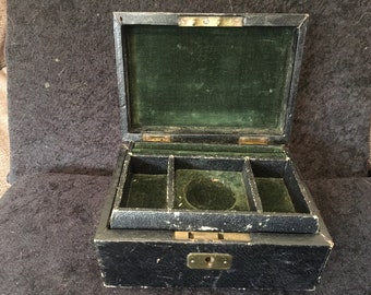 Antique Victorian Ladies / Mens Wooden Jewellery box Velvet LIned