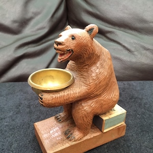 Antique Black Forest carved wooden Bear smokers companion