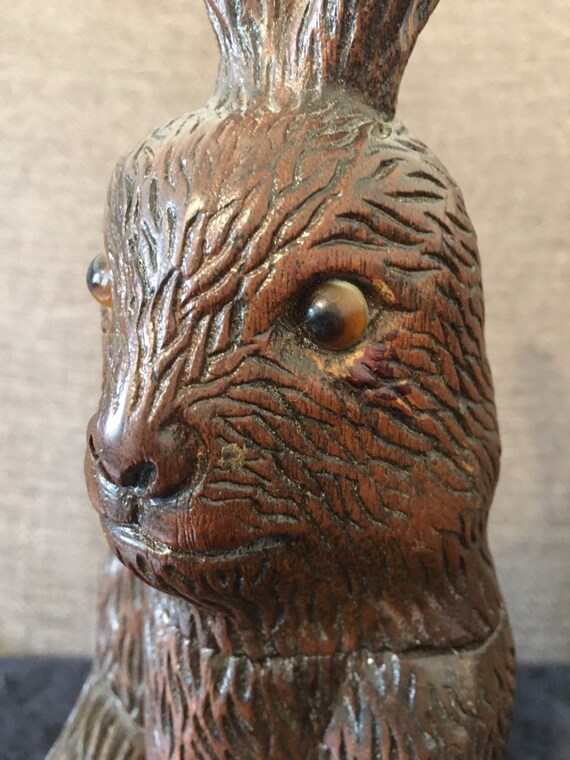 Very Very Rare Antique Black Forest Carved Wooden Rabbit Tobacco