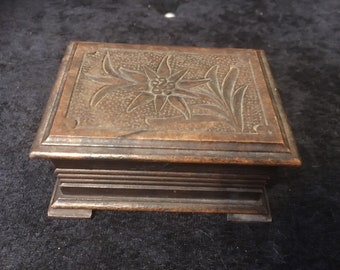 Early Antique Black Forest Puzzle hand carved wooden Jewllery box / stamp box