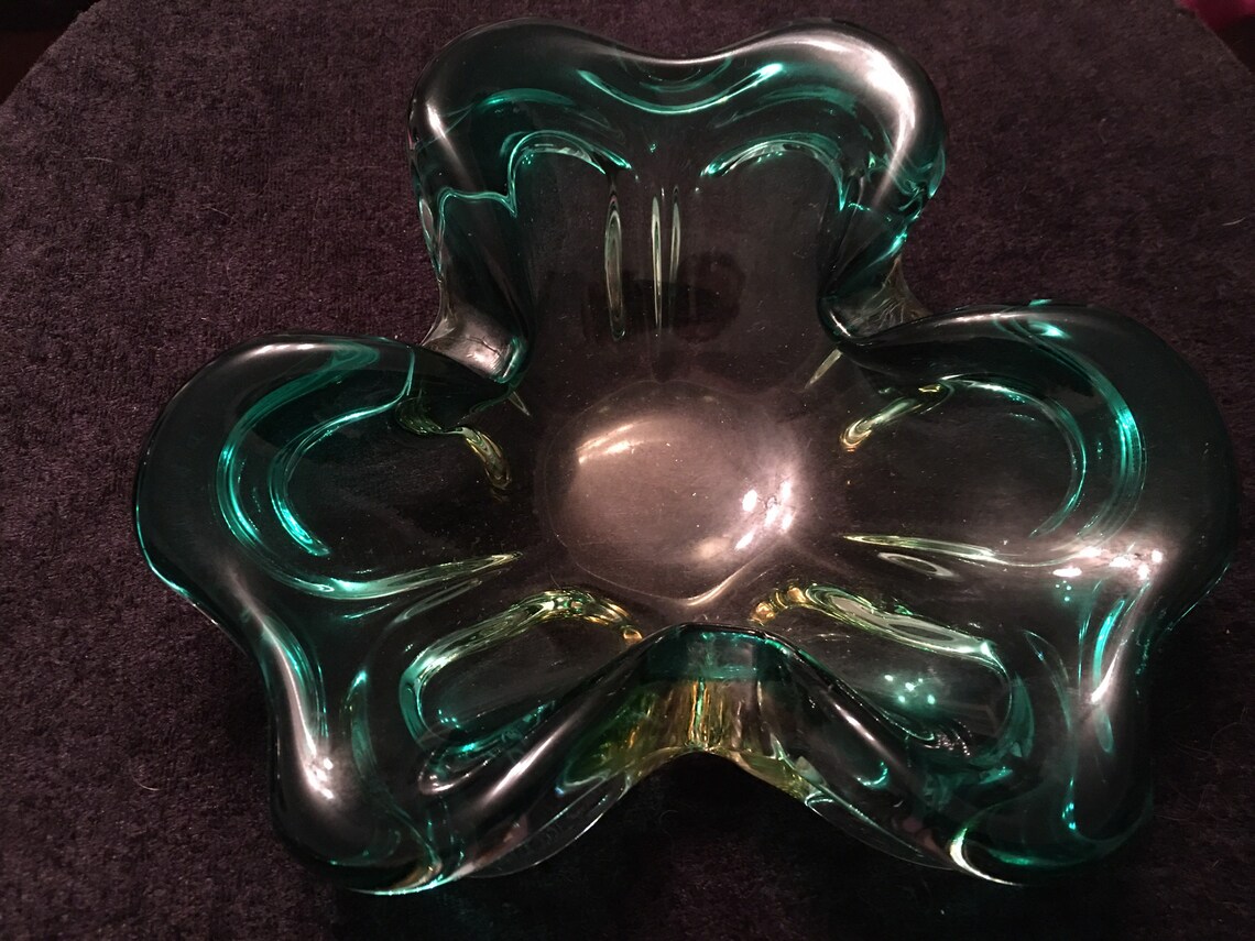 Vintage Studio Shamrock / Clover Art Green / Clear Ashtray Etsy