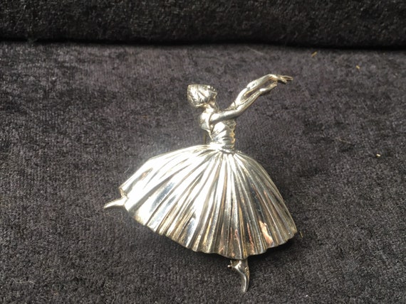 Vintage Large Sterling Silver Dancing Ballerina Brooch by