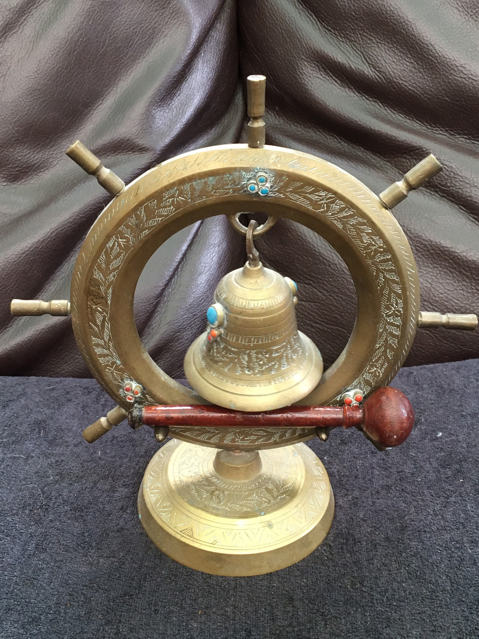 Vintage Ships Wheel Solid Brass dinner Gong Bell table Etsy