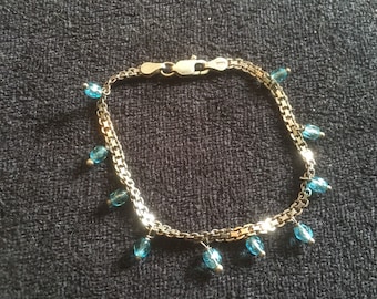 Vintage Sterling silver 925 with blue glass beads Bracelet