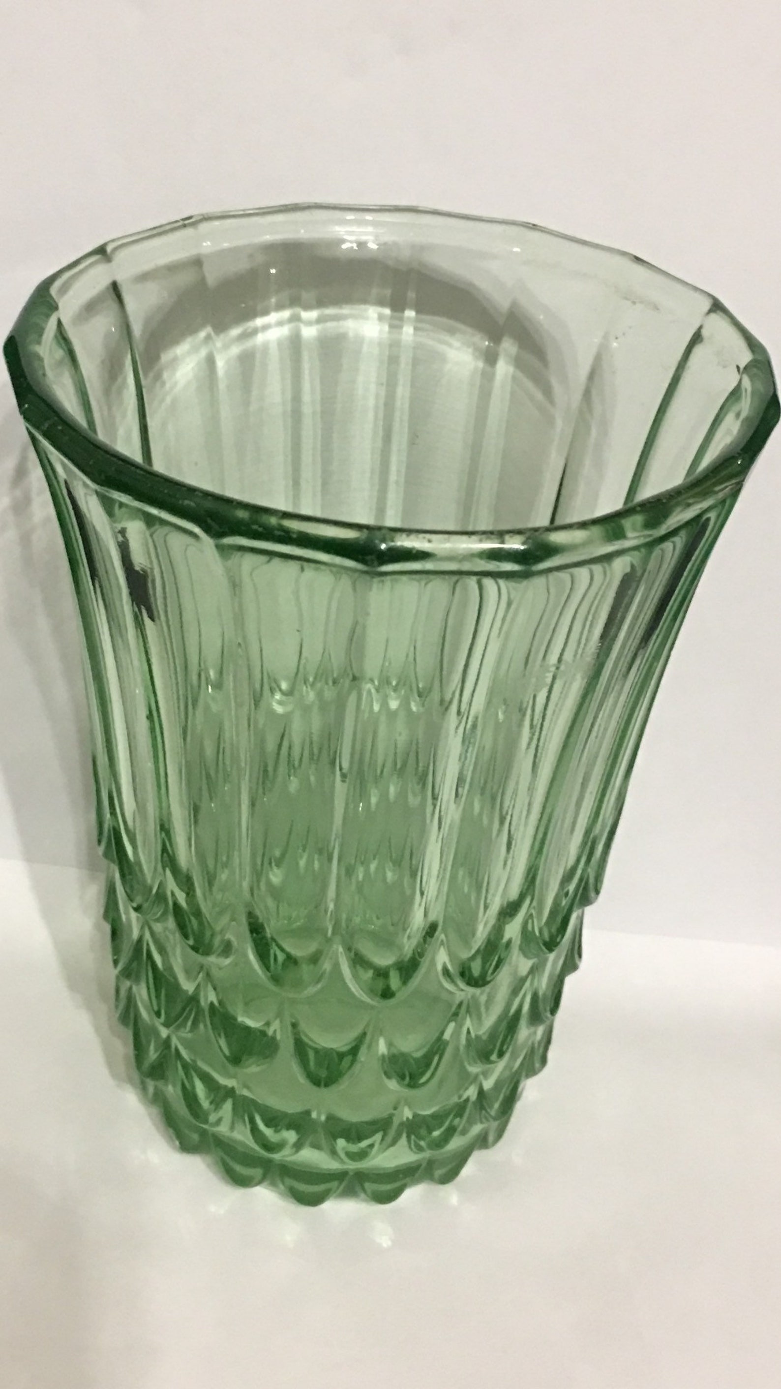 Vintage Green Uranium Glass Fluted Vase Etsy