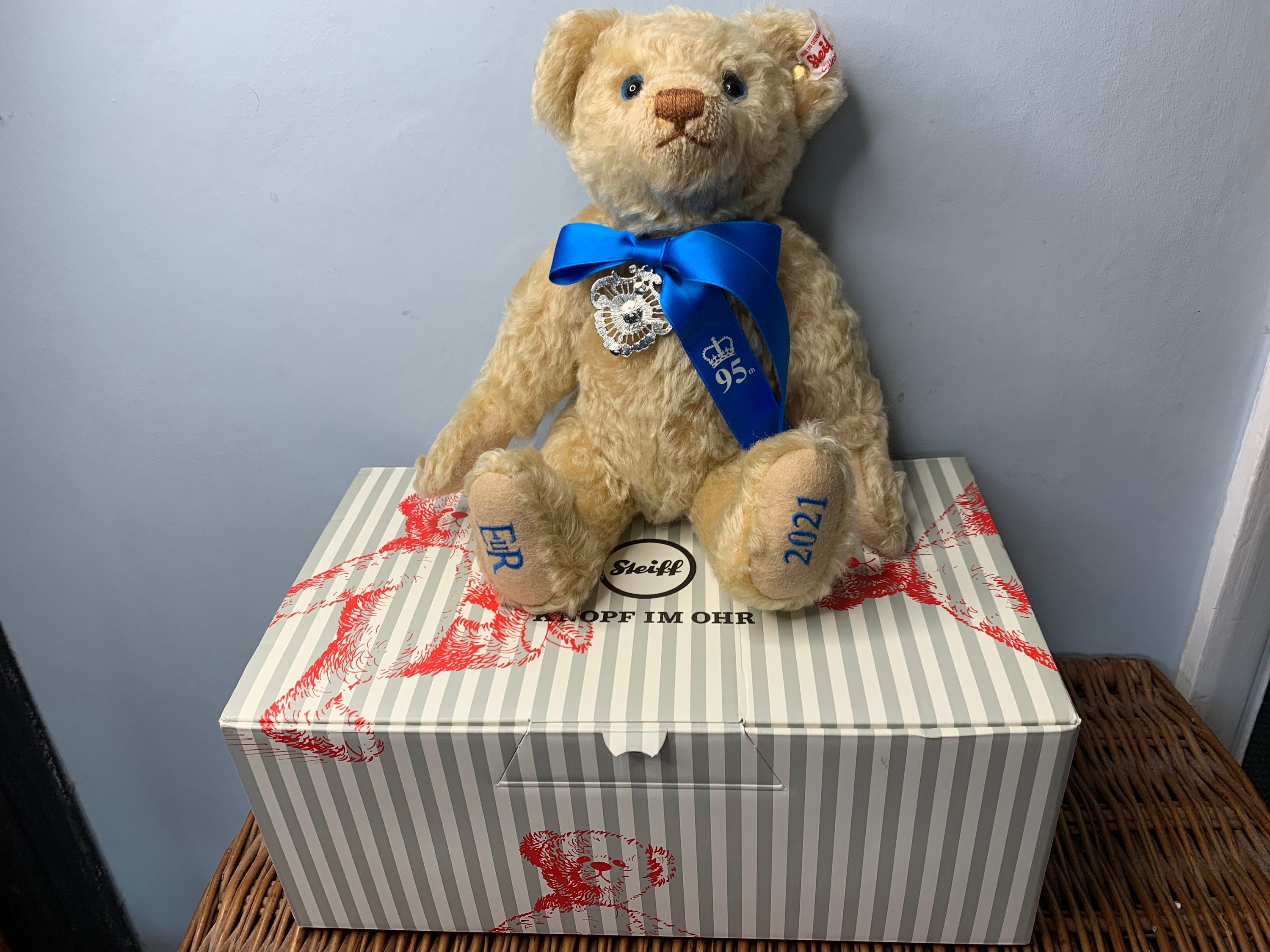 Rare STEIFF Queen Elizabeth Birthday Bear Mohair Teddy Bear 30cm