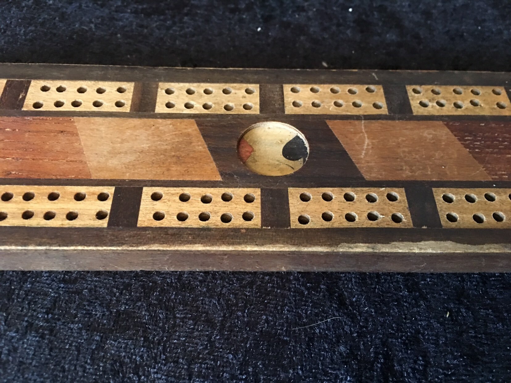 Antique Wood Inlaid Cribbage Board Etsy